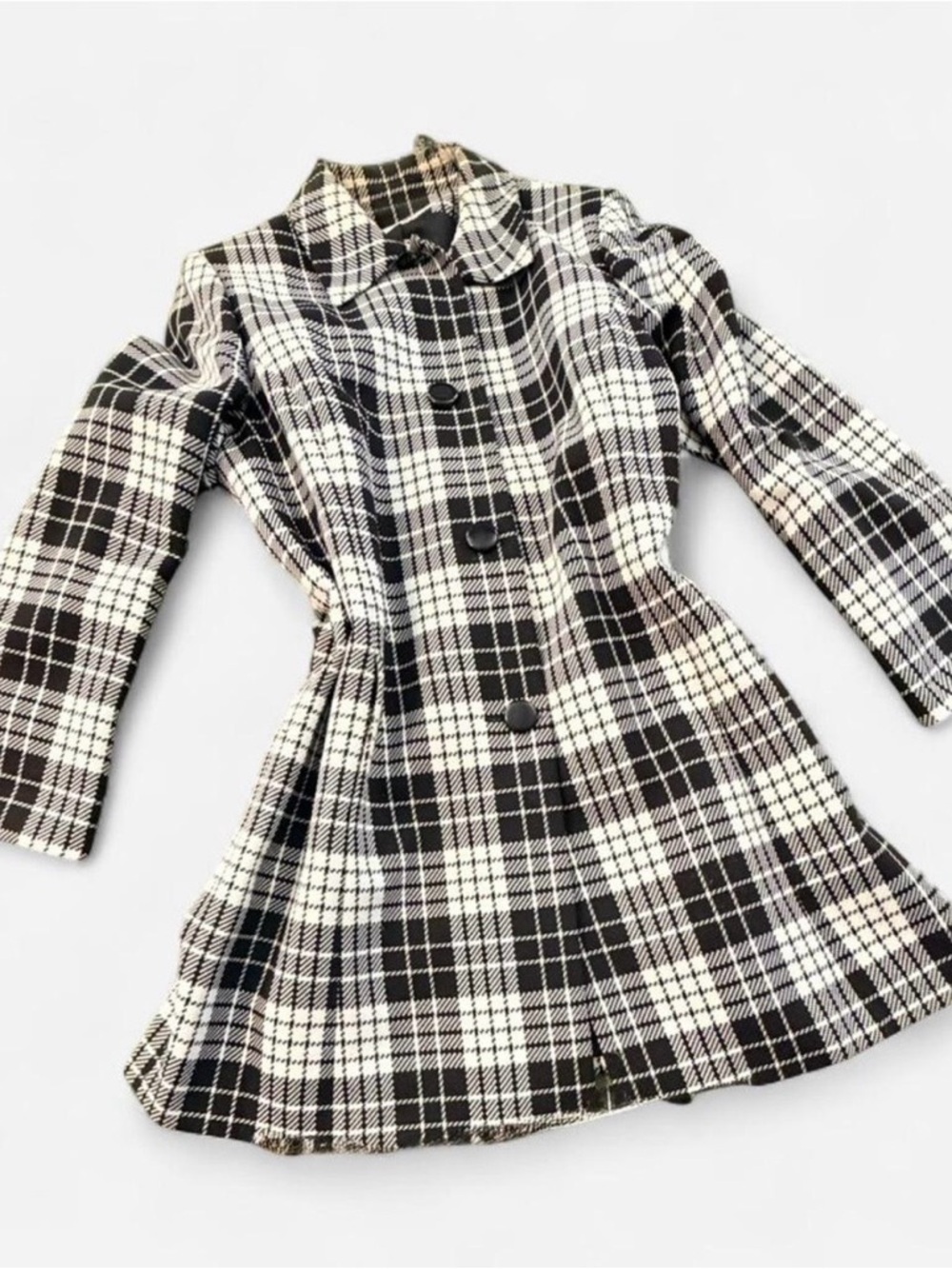 Le Suit Black & White Plaid Coat, Lined, Button Front, Size 16